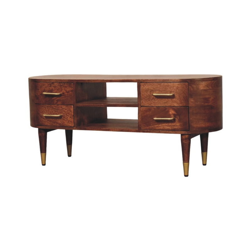 Artisan Furniture Solid Wood Valenza Media Unit, 4 Drawers & 2 Open Slots, Brown