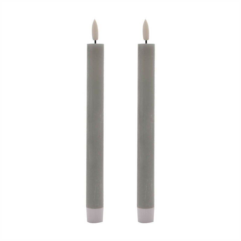 Set of 2 LED Wax Taper Candles Dove Grey 24cm