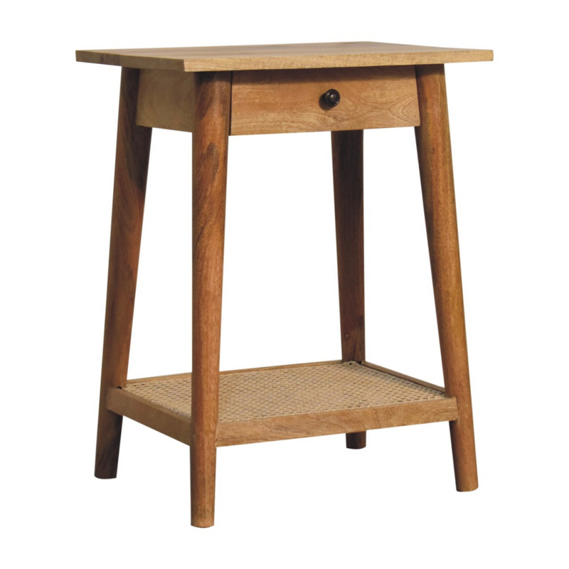 Artisan Furniture Solid Wood Woven Solid Wood End Table, Beige, 1 Drawer