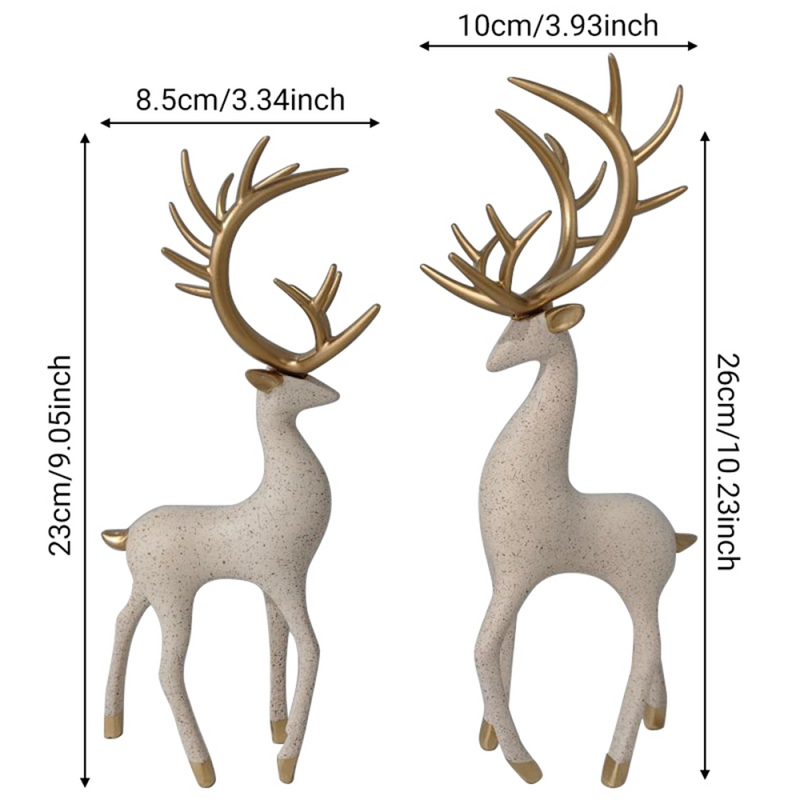 Deer Sculpture Decoration Animal Statue Reindeer Figurines Deer Statue Decor for Bedroom, Beige