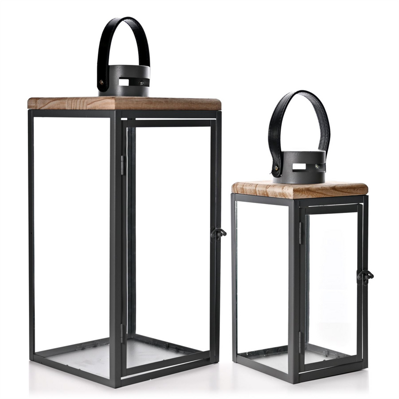 Set of 2 Grey Floor Lanterns 43cm & 30cm