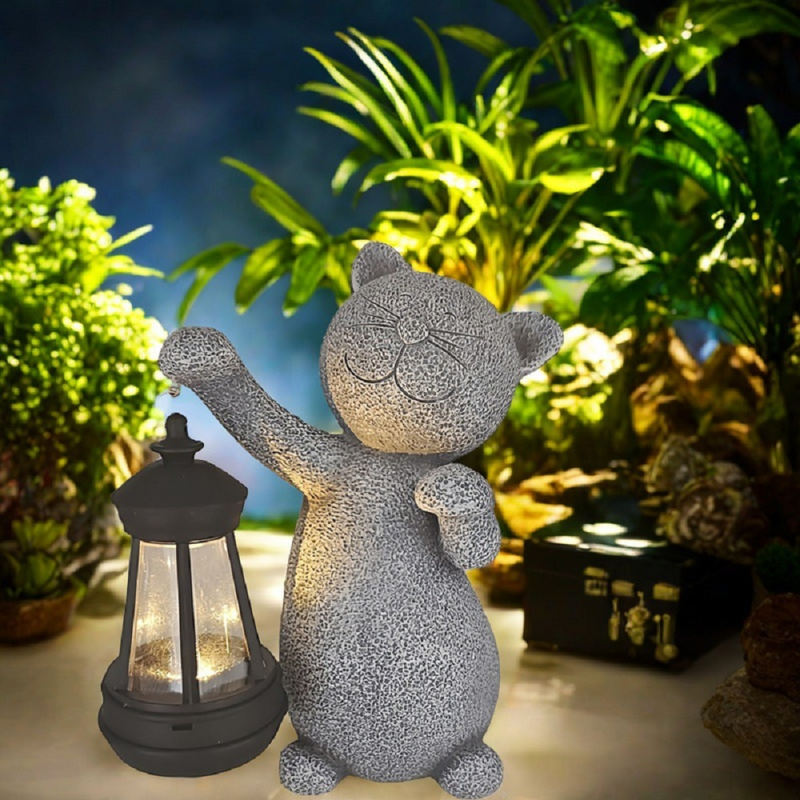 Cat Statue Solar Garden Ornaments Outdoor, Waterproof Garden Statue Figurine Sculpture Funny Home Lawn Decor  Garden Accessories