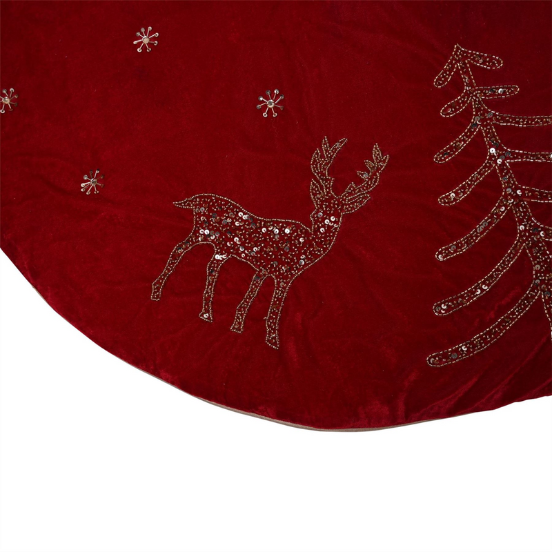 Hand Embellished Luxury Red Christmas Tree Skirt