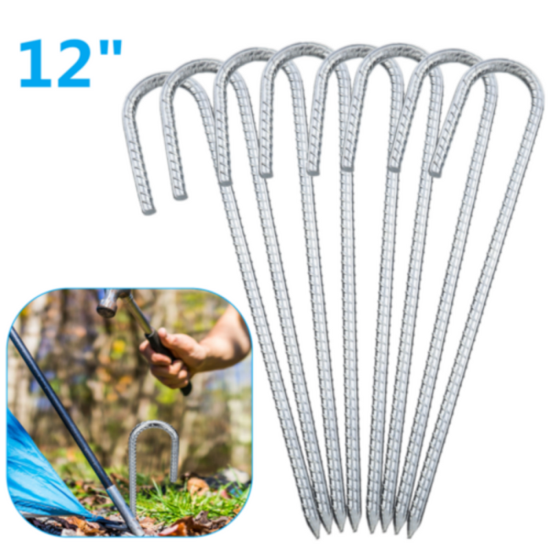 8PCS Heavy Duty Trampoline J-Shaped Metal Wind Stakes Pegs Tent Ground Anchor-