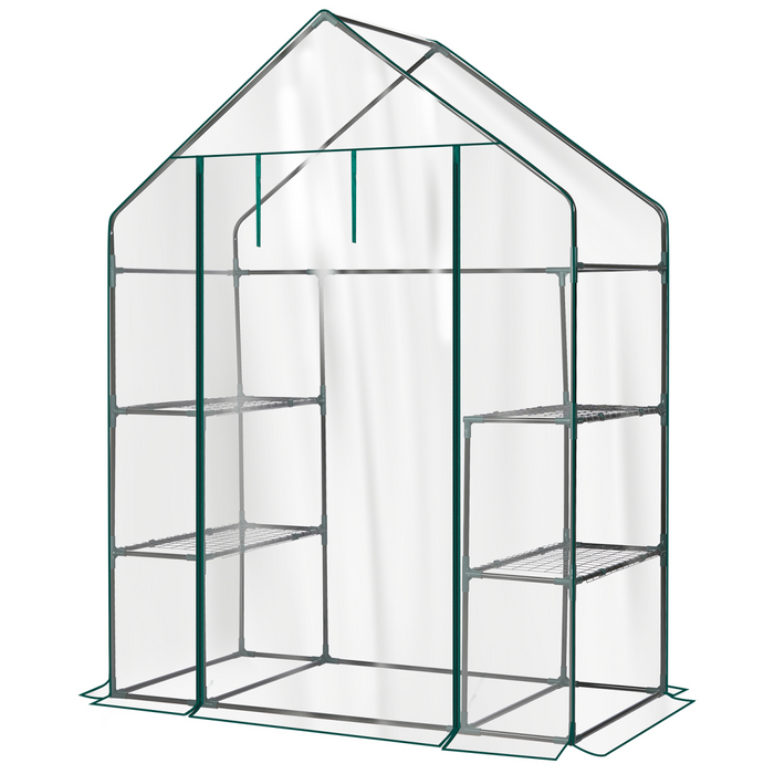 Mini Walk-in Greenhouse with PVC Cover, 4-Shelf Indoor Outdoor Plant Gardening Green House for Garden Backyard, 56" x 29" x 77", Transparent