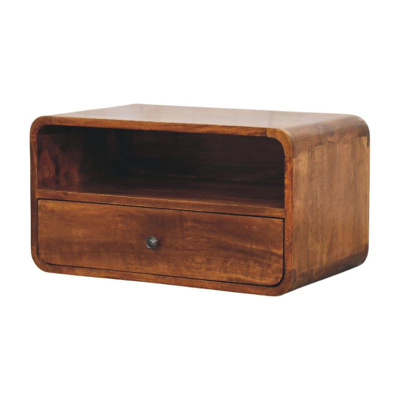 Artisan Furniture Solid Wood Avora Wall-Mounted Chestnut Nightstand, 1 Drawer & 1 Shelf, Brown