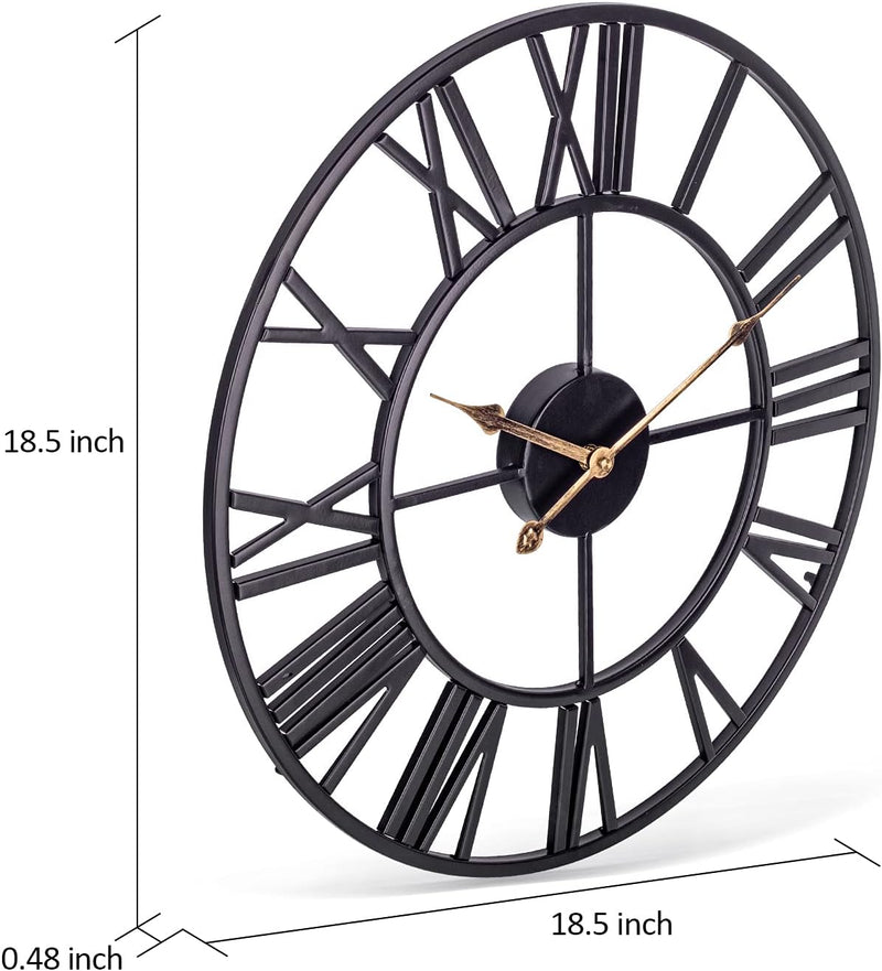 Silent Wall Clock Vintage Metal Skeleton Roman Numerals Farmhouse ARVINKEY