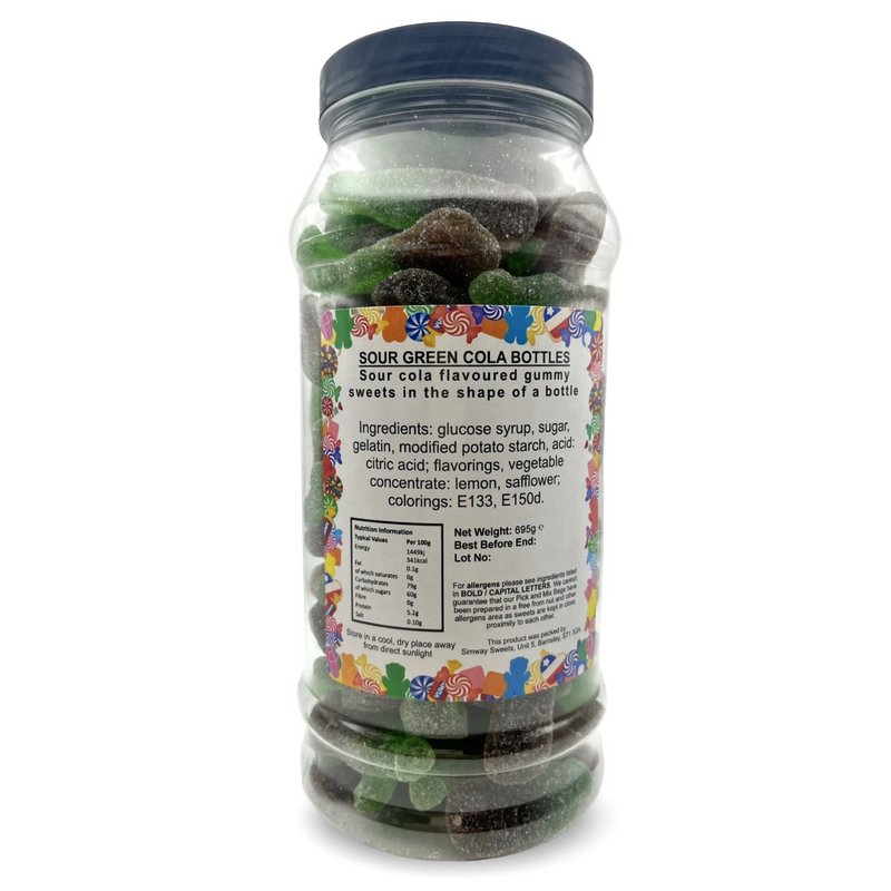 Sour Green Cola Bottles Retro Fizzy Gummy Sweets Gift Jar - 695g