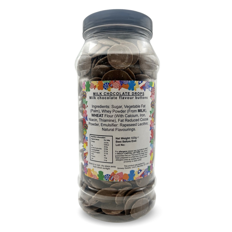 Milk Chocolate Buttons Drops Retro Sweets Gift Jar - 620g