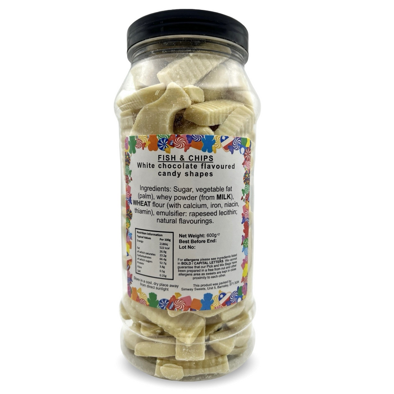 White Chocolate Fish & Chips Shapes Retro Sweets Gift Jar - 600g