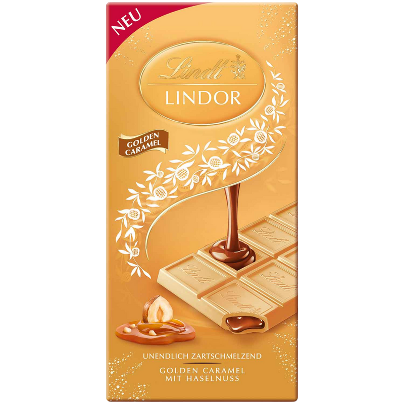 Lindt Lindor | Golden Caramel & Hazelnut Chocolate Bar | 100g