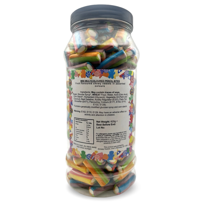Multi Coloured Pencil Bites Retro Gummy Sweets Gift Jar - 625g