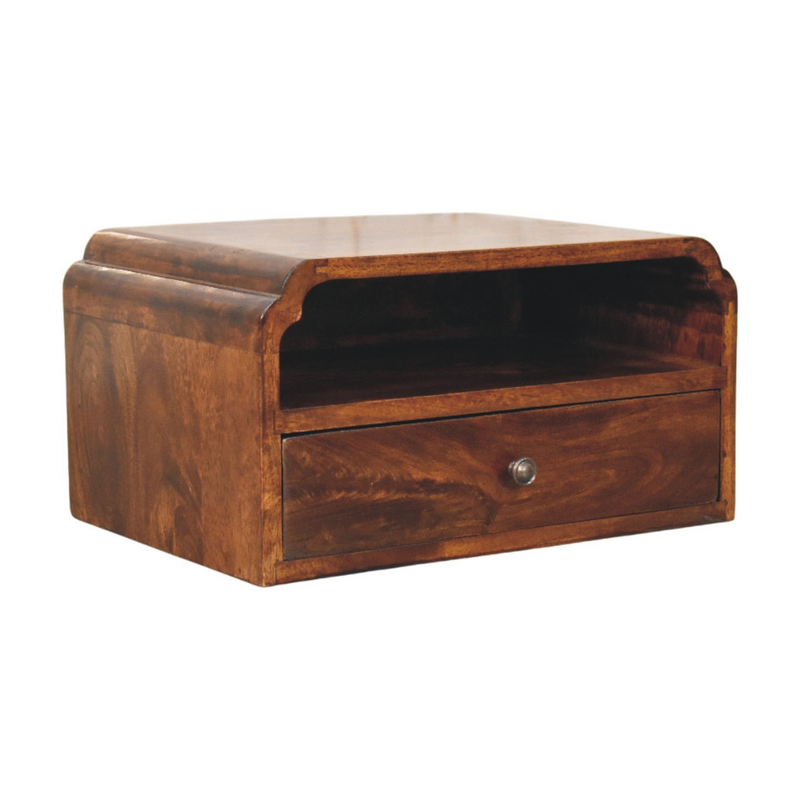Artisan Furniture Solid Wood Avora Wall-Mounted Chestnut Bedside, 1 Drawer & 1 Shelf, Brown