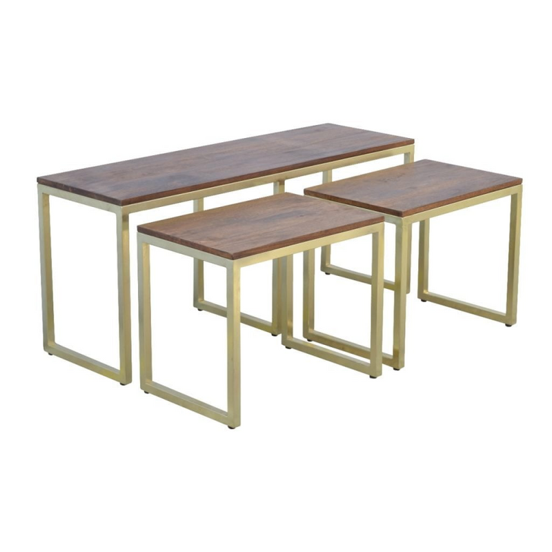 Artisan Furniture Solid Wood and Metal Chunky Gold Table Set of 3