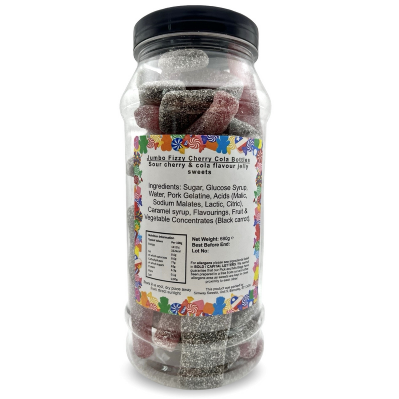 Giant Fizzy Cherry Cola Bottles Retro Sour Gummy Sweets Gift Jar - 680g