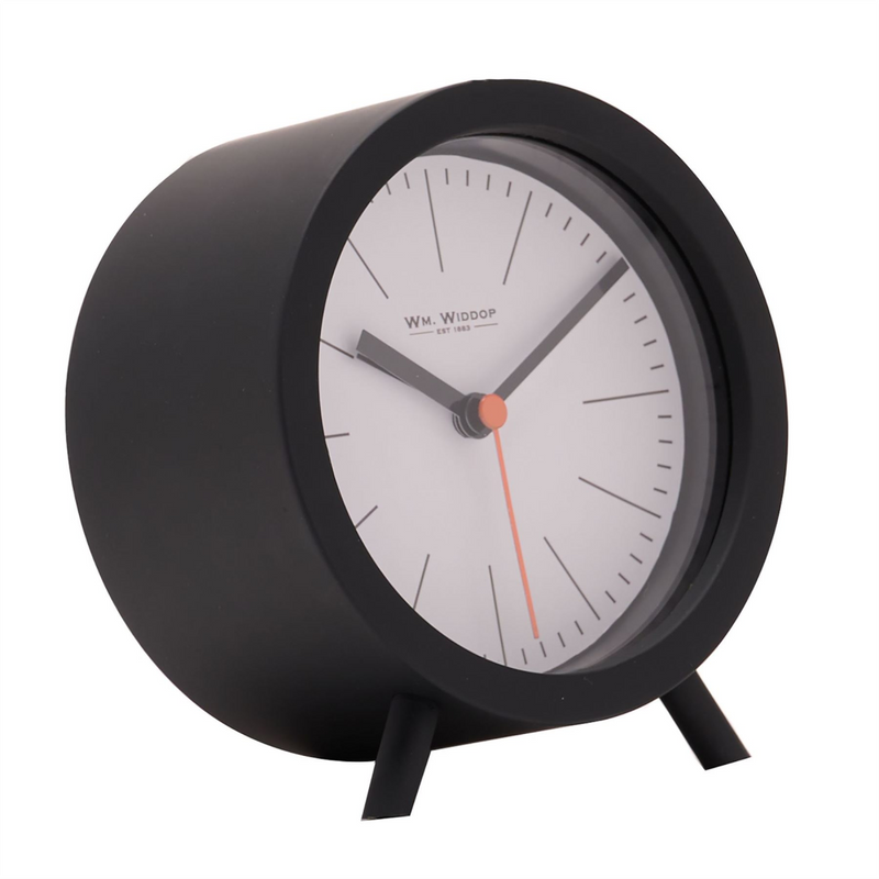 Wm.Widdop Round Alarm Clock Sweep Movement with Feet - Black