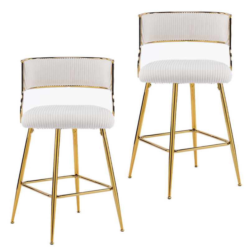 2pcs Thick Corduroy Gold-plated Iron Feet Bar Stool Beige