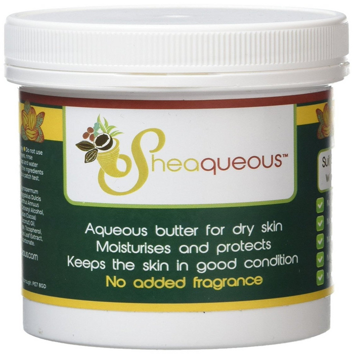 10  Pots of Sheaqueous Aqueous Cream with Organic Shea Butter, Almond Oil, cocoa butter, vitamin E. A natural aqueous cream for very dry skin, for Sensitive Skin, Children, Eczema prone skin , Use in Pregnancy for expanding tummy NO ADDED FRAGRANCE