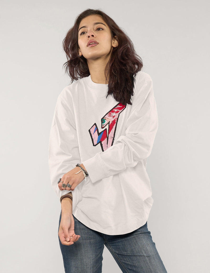 ST Aladdin Sane Long Sleeve Logo Tee in Ecru