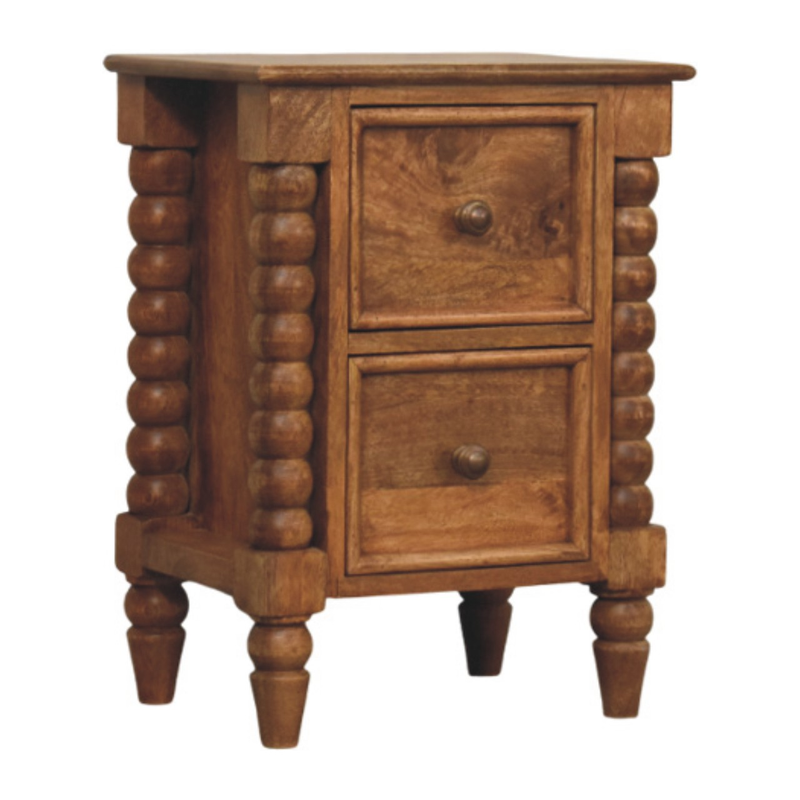 Artisan Furniture Solid Wood Barley Twist Bedside, 2 Drawers, Brown