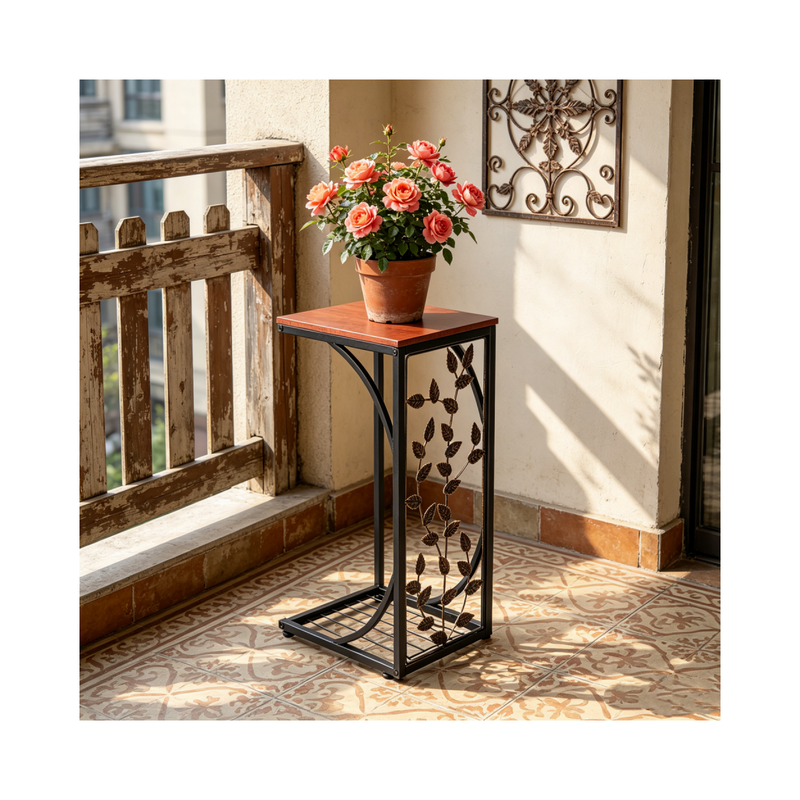 54*30.5*21CM Leaf Pattern Iron Side Table Coffee Table Brown
