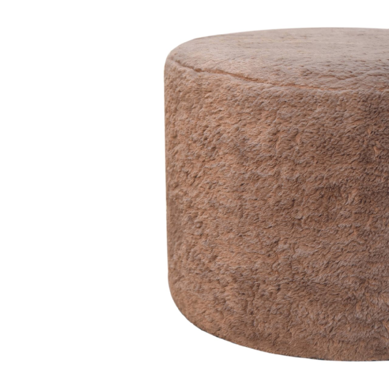 Artisan Furniture Solid Wood Faux Fur Round Footstool, Brown