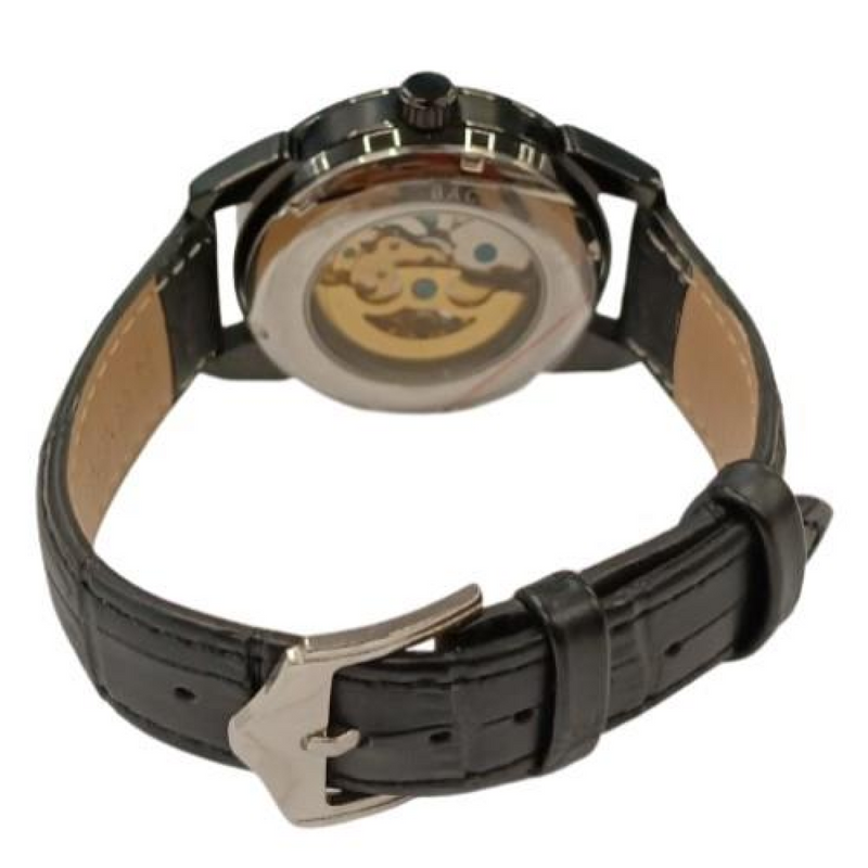 NY London Mens Automatic Dial Analogue Gun/Black Leather Strap Watch