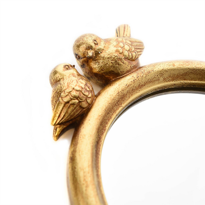 Gold Finish Pair of Birds Wall Hook Mirror