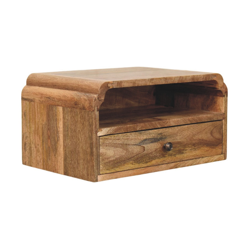 Artisan Furniture Solid Wood Avora Wall-Mounted Bedside, 1 Drawer & 1 Shelf, Beige