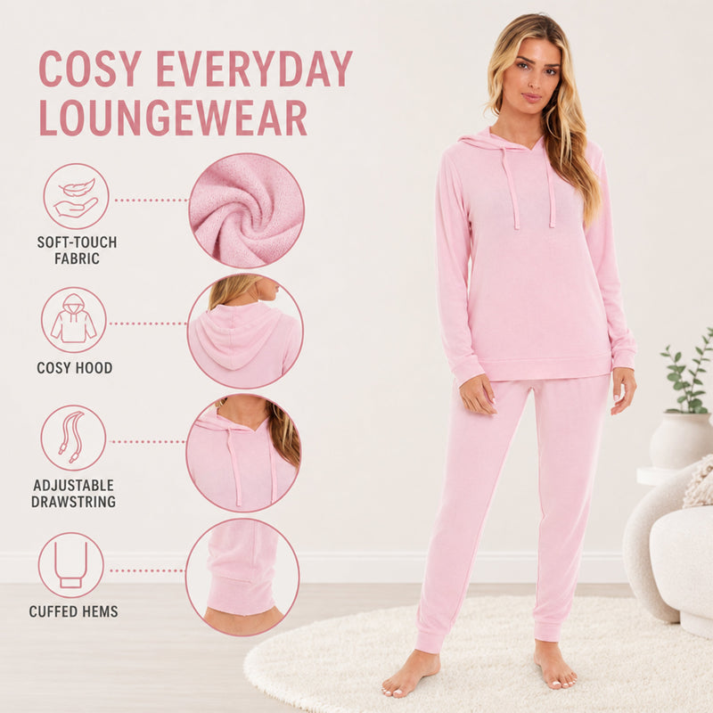 Luxurious Womens Pink Grey Cosy Hooded Pyjama Set Soft Comfortable Stretchable Loungewear Long Sleeve Hoodie and Pants Ideal Gift Daisy Dreamer