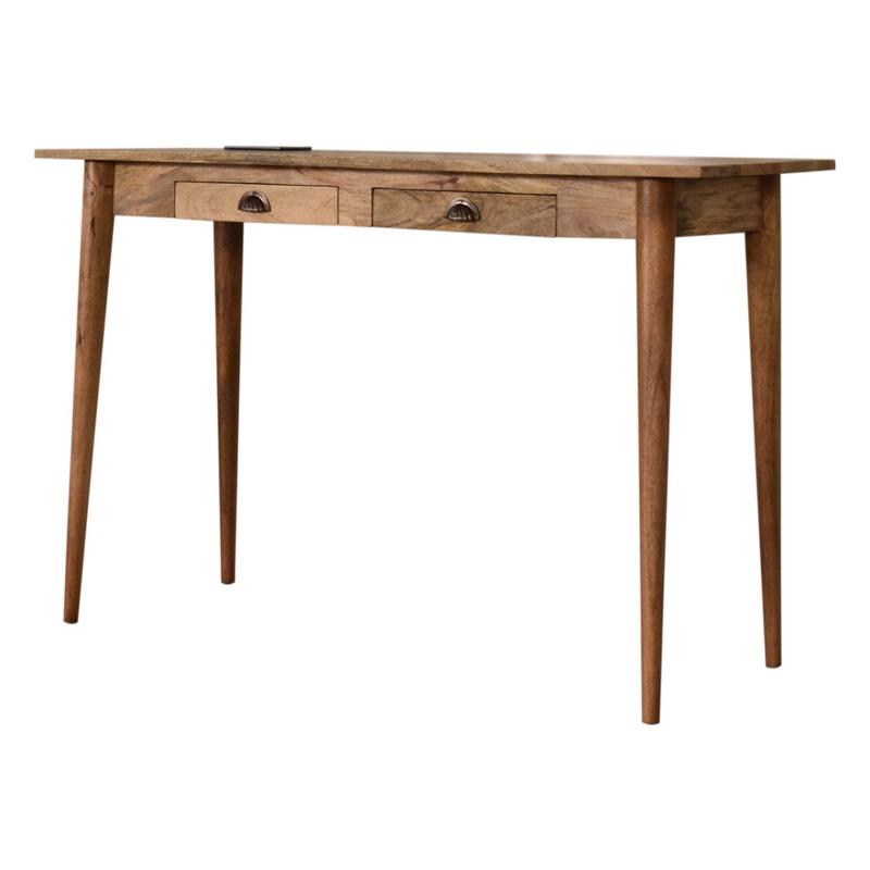 Artisan Furniture Solid Wood 2 Drawer Cable Writing Desk, Light Brown, 2 Drawers