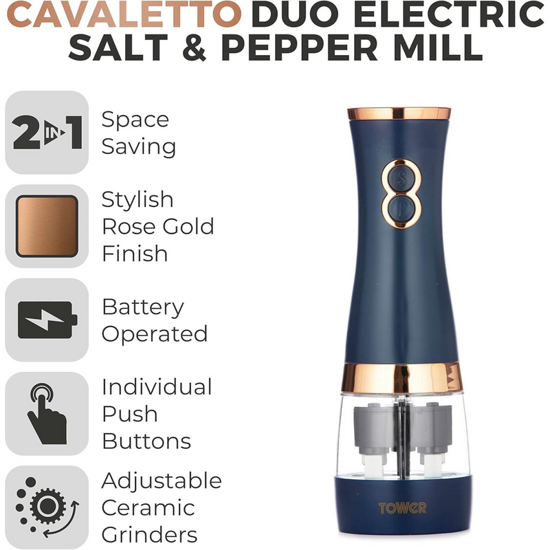 Tower Electric Salt and Pepper Mill Battery Ceramic Grinders Blue