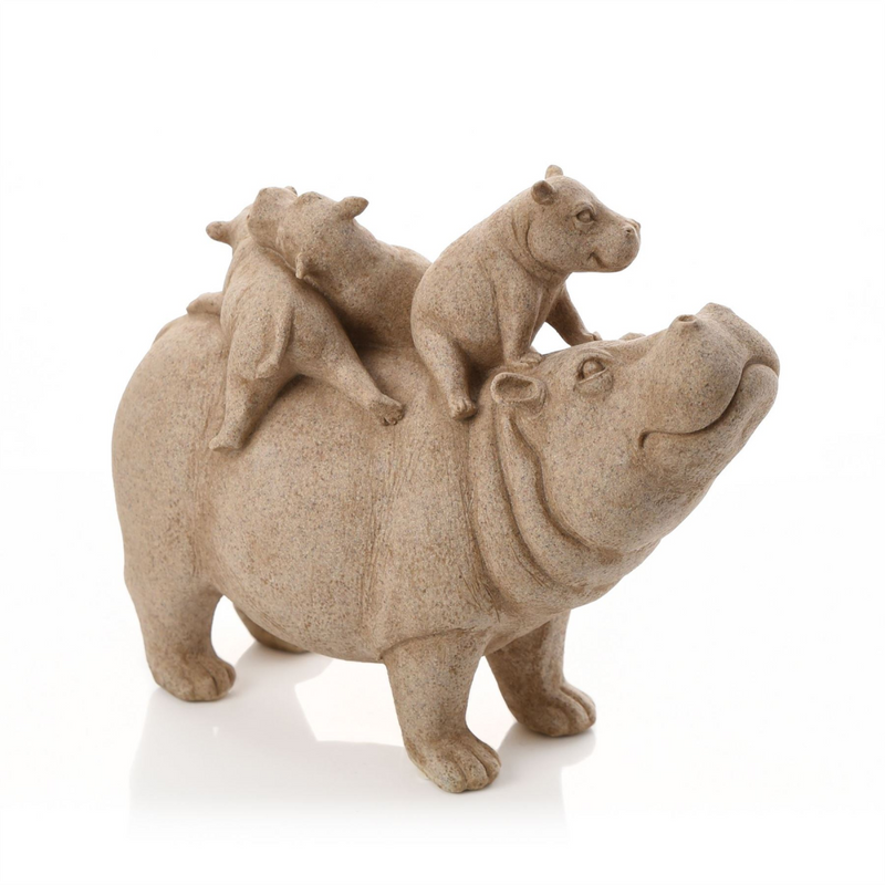 Country Living Sandstone Look Hippo and Babies Ornament