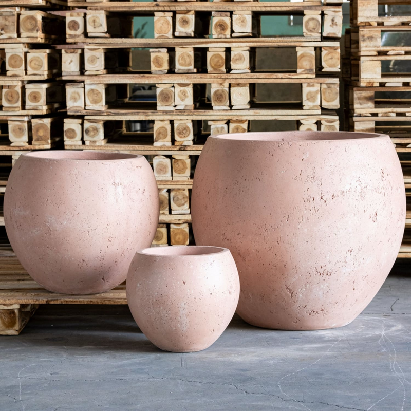 Orbello | Blushstone – 35cm Medium Concrete Sphere Planter – 25L Round Plant Pot