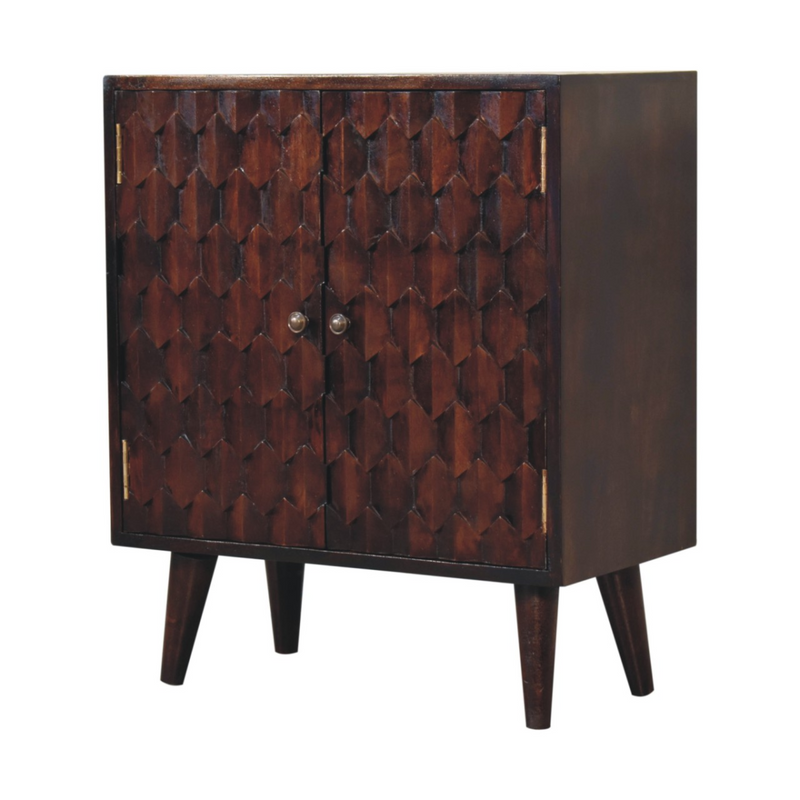 Artisan Furniture Solid Wood Mini Pineapple Carved Light Walnut Cabinet, Brown, 2 Doors