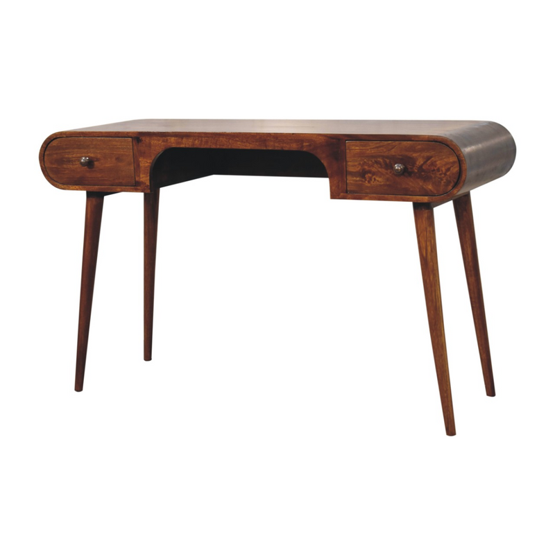 Artisan Furniture Solid Wood Chestnut London Arch Writing Desk, 2 Drawers, Dark Brown