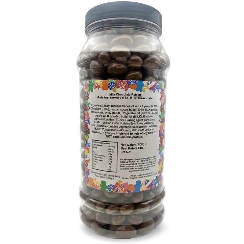 Milk Chocolate Raisins Choc Raisins Retro Sweets Gift Jar - 800g