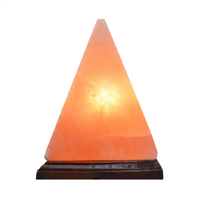 Himalayan Rock Salt Lamp with Wooden Base - Pyramid Shaped