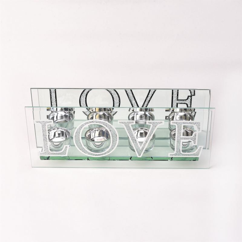Hestia Mirror & Crystal Tea Light Holder Set - Love