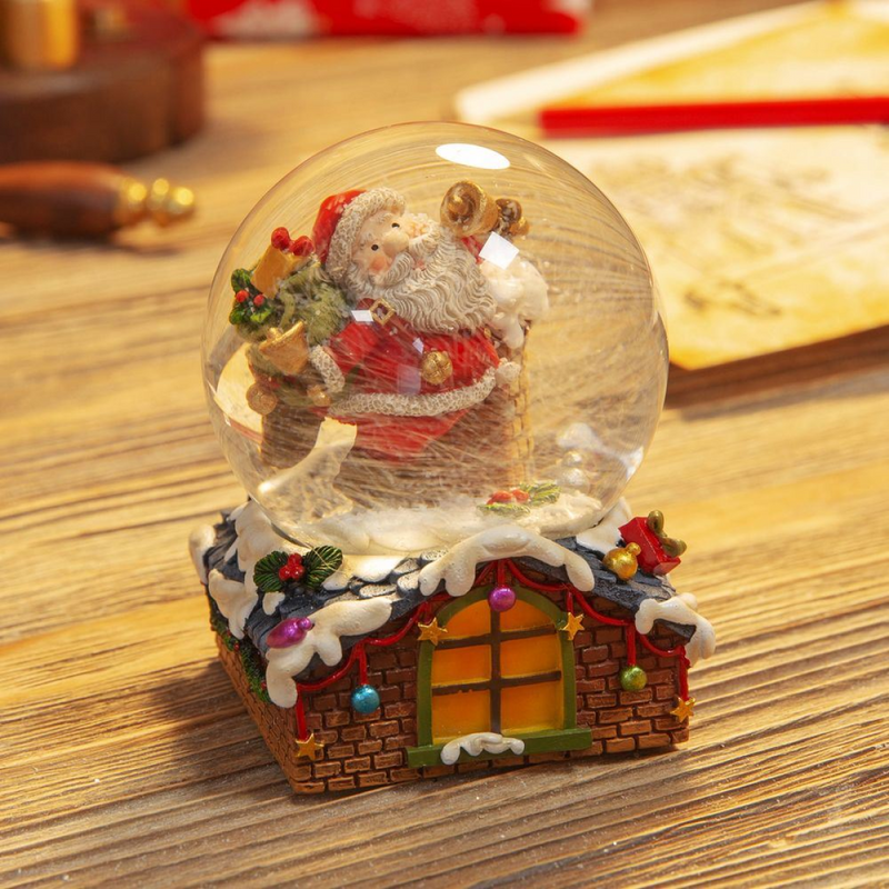 Hand Painted Resin Santa & Chimney Waterball 8.5cm