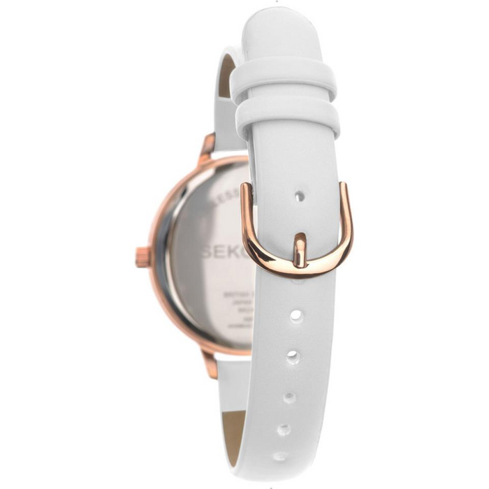 Sekonda Ladies White Marble Effect Dial with White Leather Strap Watch 2825