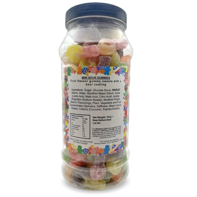 Fizzy Sour Dummies Sweets Gummy Jelly Retro Sweets Gift Jar - 590g