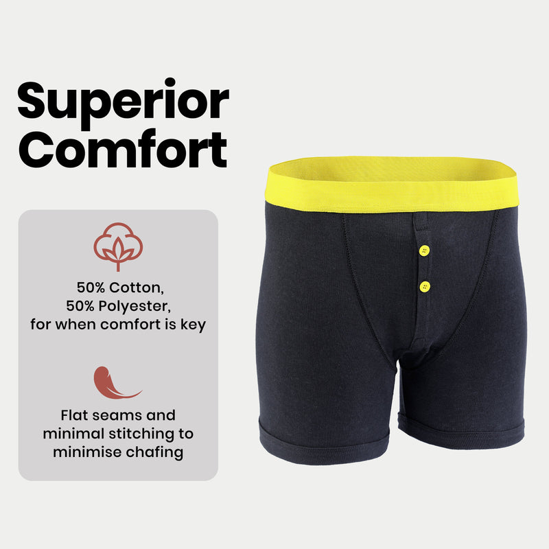 12 Pack Classic Menswear Black Cotton Blend Boxer Shorts Breathable Activewear Comfortable Stretch Colourful Waistband Durable Lightweight Button Fly Underwear MB08 by Sock Stack