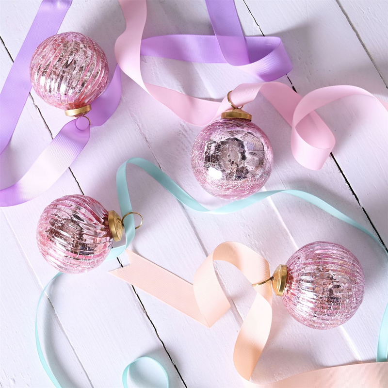 Set of 4 Pink Recycled Glass Baubles