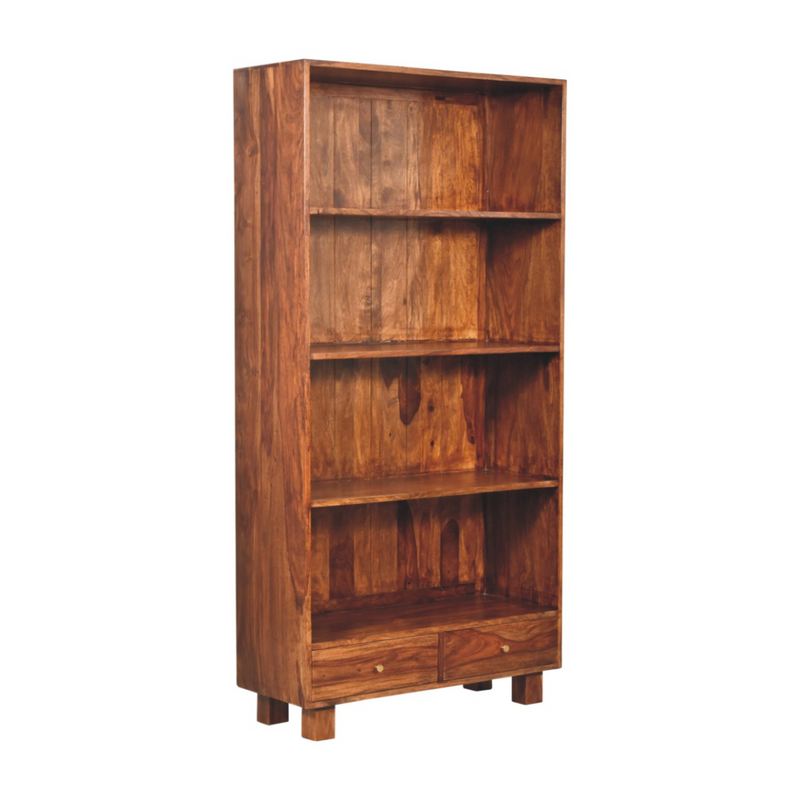 Artisan Furniture Solid Wood Tula Bookcase, Brown, 4 Shelves and 2 Drawers
