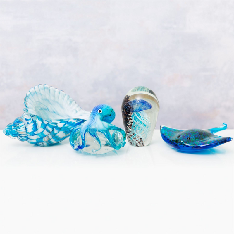 Objets d'art Glass Paper Weight - Blue Jelly Fish