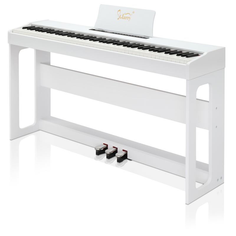 Glarry GDP-104 88 Keys Full Weighted Keyboards Digital Piano with Furniture Stand, Power Adapter, Triple Pedals, Headphone, for All Experience Levels White