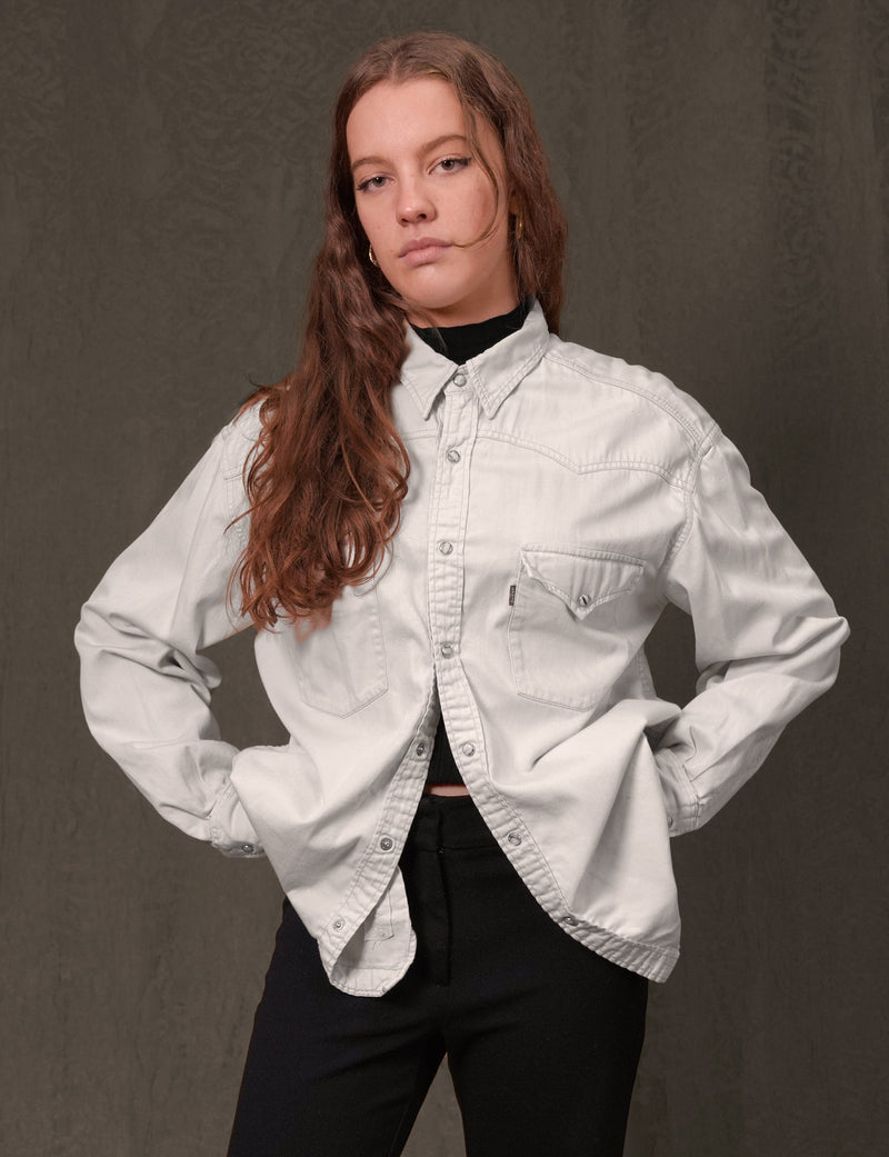 Party Back Shirt - Gold Sequin - White Denim