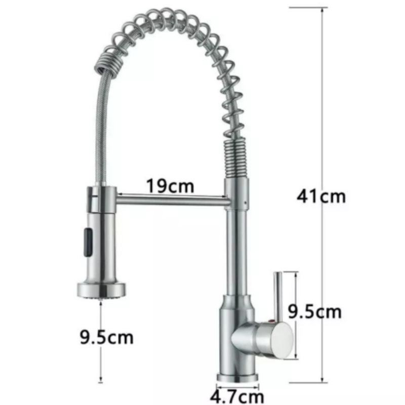 Monobloc Silver Kitchen Sink Mixer Taps with Pull Out Hose Spray Single LeverTap