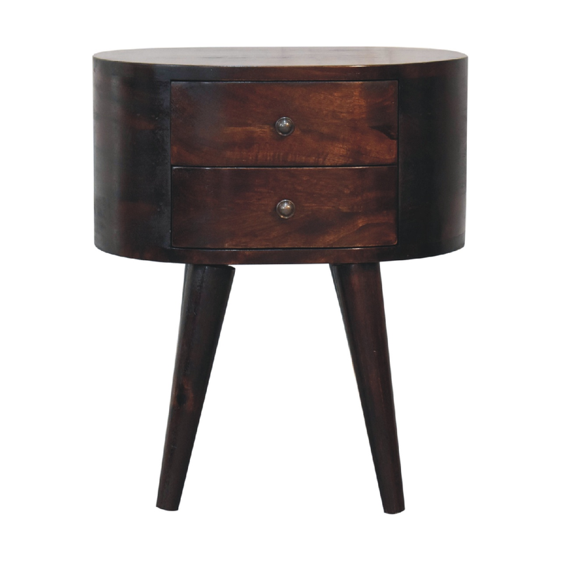 Artisan Furniture Solid Wood Light Walnut Rounded Bedside Table, 2 Drawers, Brown